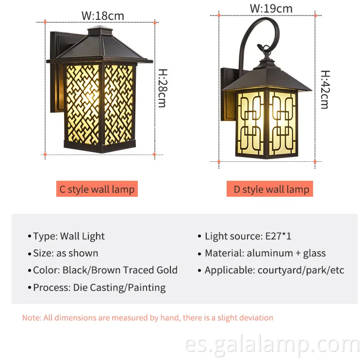 Elegante luz de pared LED europeo al aire libre para casas elegantes